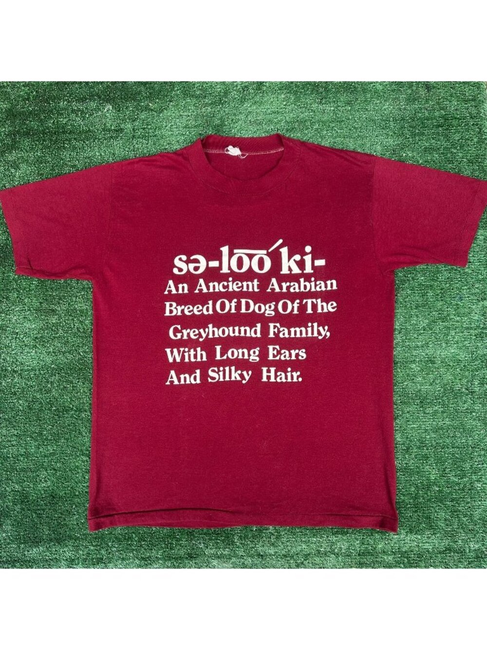 Vintage 80s Saluki Dog Breed Pets T-Shirt Burgundy M/L Single Stitch Paper Thin